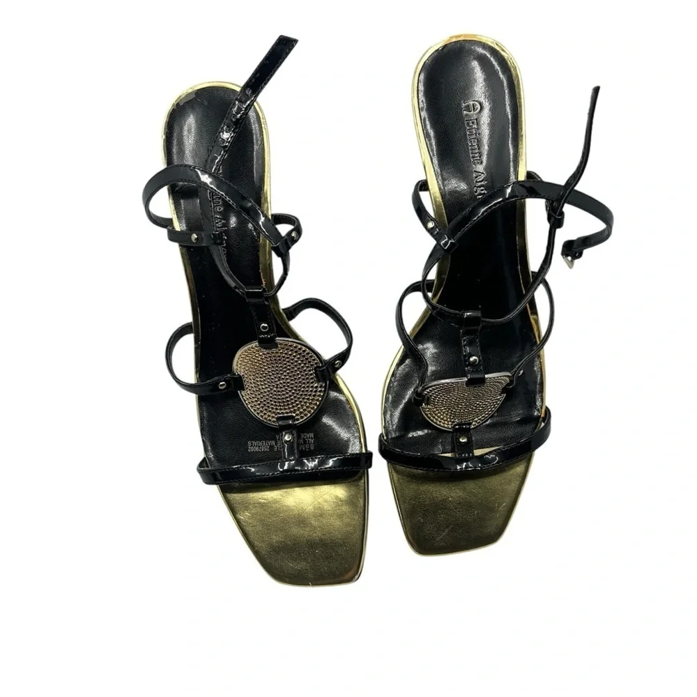 Size 8.5 M Etienne Aigner sandals black & gold